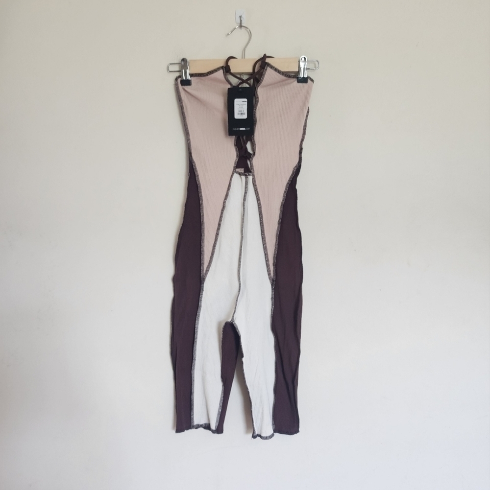 Fashion Nova Charli Colorblock Romper - Brown/Combo size Small NWT - Picture 2 of 6